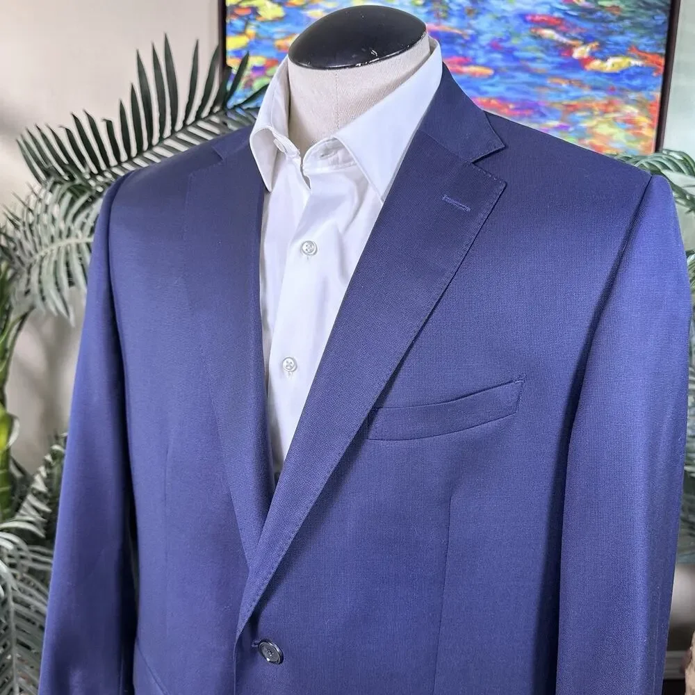 Massimo Dutti Men 46R Sportcoat Super 130s Wool Tonal deep blue